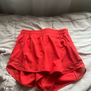 Carnation red lululemon hotty hot shorts